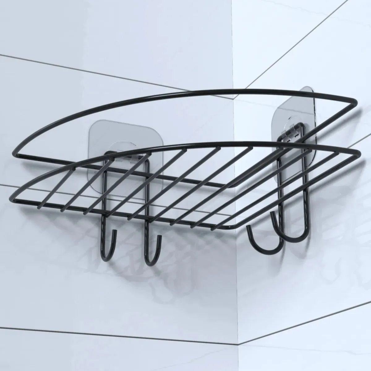 Yapışkanlı Banyo Köşeliği Kancalı Köşe Rafı Duş Şampuanlık Duvar Düzenleyici Organizer Raf (5286)