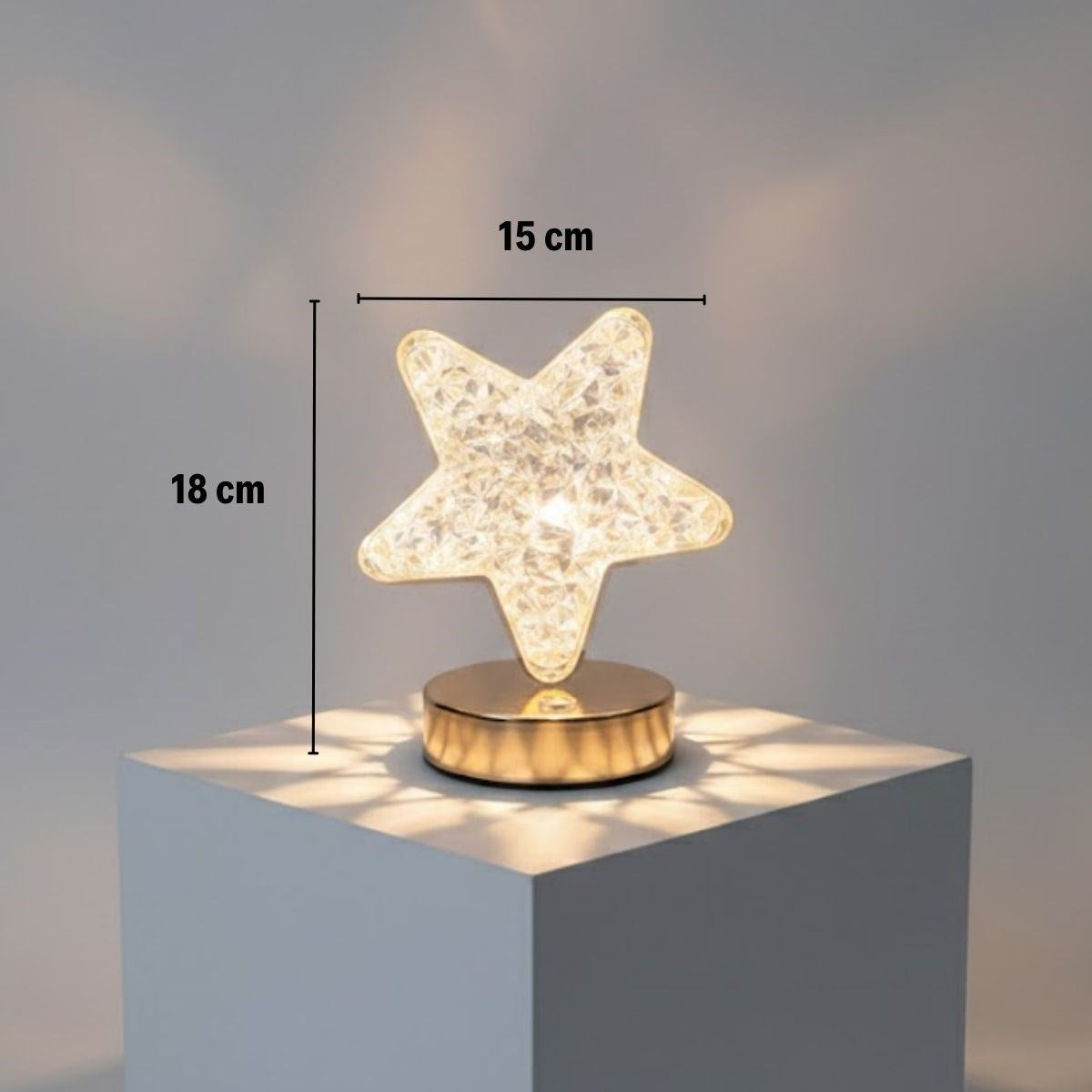 Yıldız Model Kristal LED Masa Lambası – Dokunmatik, 3 Renk Işık Modlu, Şarjlı Mini Dekoratif Gece Lambası (5286)