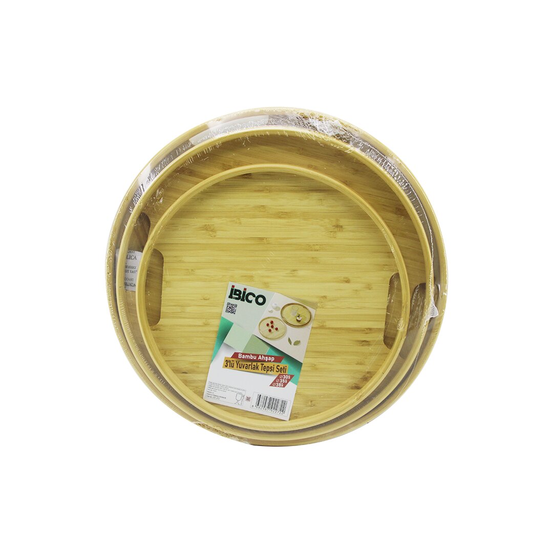 YUVARLAK - 3 BOY BAMBU AHŞAP TEPSİ SETİ 30--35--38CM (5286)
