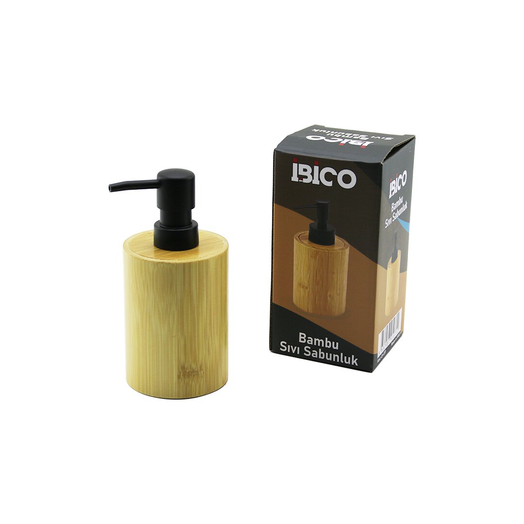 YUVARLAK AHŞAP BAMBU SIVI SABUNLUK SİYAH PLASTİK POMPA ÇAP: 8CM - Y: 11CM (5286)