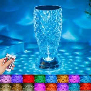 ANKAVERSE® Balık Süzgeç Model USB Şarjlı Kumandalı 16Farklı Işık Modlu Masa Üstü Kristal Akrilik Led