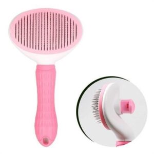 ANKAVERSE® Kedi Köpek Tüy Toplayıcı Kendini Temizleyebilen Ergonomik Saplı Evcil Hayvan Tarağı Pembe