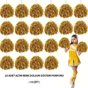 10 Çift ( 20 Adet ) Altın Renk 23 Nisan 19 Mayıs 29 Ekim Okul Gösteri Ponponları (5286)