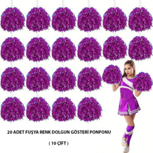 10 Çift ( 20 Adet ) Fuşya Renk 23 Nisan 19 Mayıs 29 Ekim Okul Gösteri Ponponları (5286)