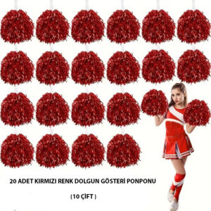 10 Çift ( 20 Adet ) Kırmızı Renk 23 Nisan 19 Mayıs 29 Ekim Okul Gösteri Ponponları (5286)