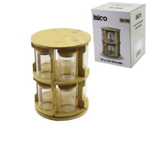 10 PCS YUVARLAK - DÖNER STANDLI CAM - BAMBU KAPAK TUZLUK - BAHARATLIK BAMBU STAND (5286)