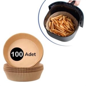 100 Adet  Air Fryer Pişirme Kağıdı Tek Kullanımlık  Yağlı Kağıdı Yuvarlak Tabak Model (5286)