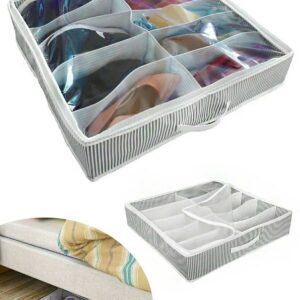 Ayakkabı Saklama Çantası 10 Bölmeli Shoes Under Ayakkabı Hurcu - Siyah Beyaz (5286)