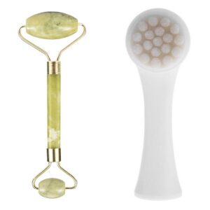 2'li Set Çift Taraflı Cilt Temizleme Fırçası ve Yeşim Taşı Çift Taraflı Cilt Masaj Aleti (5286)