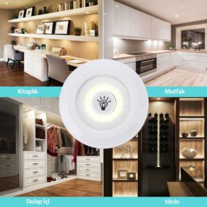 3'lü Uzaktan Kumandalı Pilli Yapışkanlı Kablosuz Led Spot Lambalar (5286)