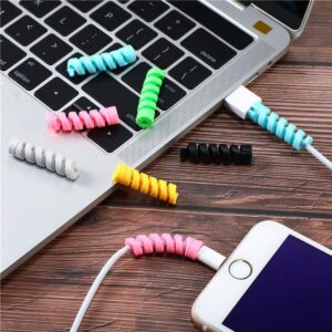 4'lü Apple, Android Şaj Kablosu Koruyucu Silikon Spiral Yay Aparat (5286)