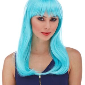 Açık Mavi Renk Uzun Düz Parti Peruğu (5286)