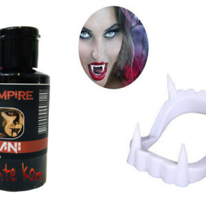 Beyaz Renk Çift Damak Takma Vampir Dişi ve 50 gr Tiyatro Kanı (5286)