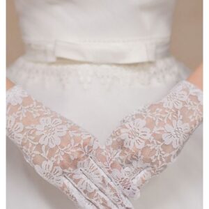 Beyaz Renk Kısa Dantelli Eldiven (5286)