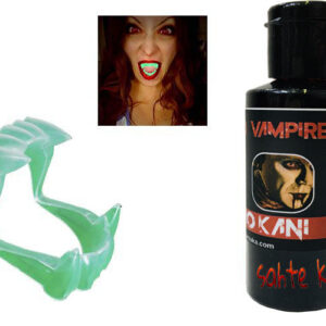 Fosforlu Çift Damak Takma Vampir Dişi ve 50 gr Tiyatro Kanı (5286)