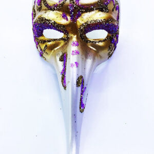 Fuşya Renk İşlemeli Seramik Malzemeden İmal Venedik Uzun Maske Magnet (5286)