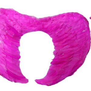 Gerçek Tüylü Katlanabilir Çocuk Pembe Melek Kanadı ve Asa Seti 40x55 cm (5286)