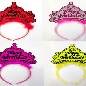 Happy Birthday Yazılı Neon Renk Taç 12 Adet (5286)