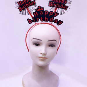 Happy Birthday Yazılı Püsküllü Neon Kırmızı Renk Doğum Günü Tacı 22x19 cm (5286)