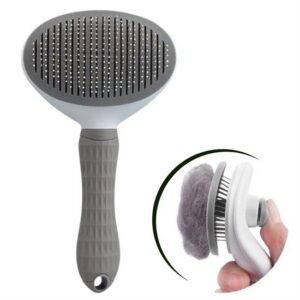 Kedi Köpek Tüy Toplayıcı Kendini Temizleyebilen Ergonomik Rahat Evcil Hayvan Tarağı Gri (5286)