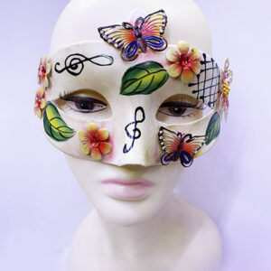 Kelebek ve Çiçek İşlemeli Venedik Maskesi Kırmızı Renk 10x18 cm (5286)