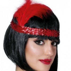 Kırmızı Renk Tüylü Çarliston Saç Bandı Kafa Bandı (5286)