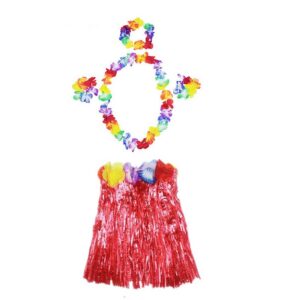 Luau Aloha Hawaii  Kolye Etek Taç ve Bileklik Seti Kırmızı (5286)