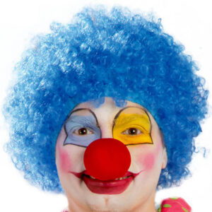 Mavi Renk Kıvırcık Afro Bonus Peruk Takma Saç ve Kırmızı Burun Seti (5286)