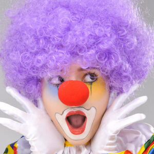 Mor Renk Kıvırcık Afro Bonus Peruk Takma Saç ve Kırmızı Burun Seti (5286)