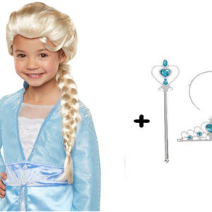 Örgülü Karlar Ülkesi Frozen Elsa Peruğu Tacı ve Sopası Çocuk Boy (5286)