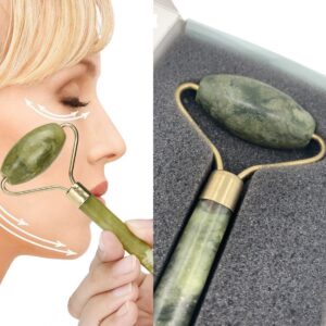 Özel Süngerli Kutusunda Kırılmaz Çift Taraflı 2li Cilt Yüz Masaj Aleti Jade Roller Yeşim Taşı (5286)