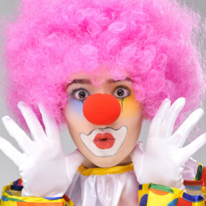 Pembe Renk Kıvırcık Afro Bonus Peruk Takma Saç ve Kırmızı Burun Seti (5286)