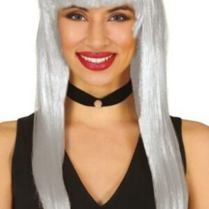Platin Gri Gümüş Renk Uzun Parti Peruğu Uzun Takma Peruk (5286)