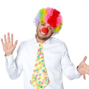 Rengarenk Kıvırcık Afro Bonus Peruk 110 Gr ve Kırmızı Burun Seti (5286)