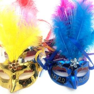 Renkli Tüylü Venedik Parti Maskesi Karışık Renk 12 Adet (5286)