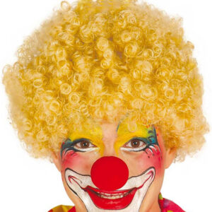 Sarı Renk Kıvırcık Afro Bonus Peruk Takma Saç ve Kırmızı Burun Seti (5286)