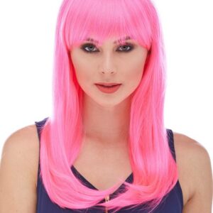 Şeker Pembesi Koyu Pembe Renk Uzun Düz Parti Peruğu (5286)