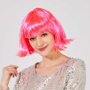 Şeker Pembe Renk Parti Peruğu Küt Saç (5286)