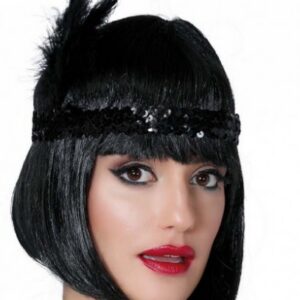 Siyah Renk Tüylü Çarliston Saç Bandı Kafa Bandı (5286)