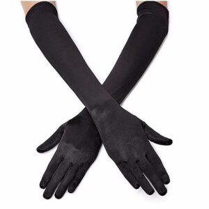 Siyah Renk Dirseğe Kadar Uzun Kumaş Eldiven (5286)