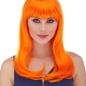 Turuncu Renk Uzun Düz Parti Peruğu (5286)