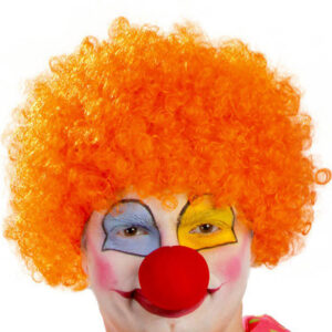 Turuncu Renk Kıvırcık Afro Bonus Peruk Takma Saç ve Kırmızı Burun Seti (5286)