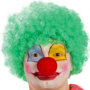 Yeşil Renk Kıvırcık Afro Bonus Peruk Takma Saç ve Kırmızı Burun Seti (5286)