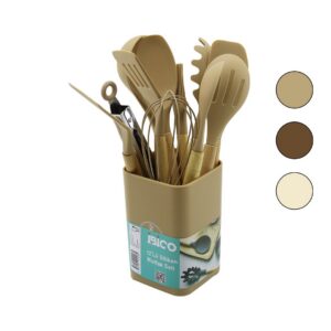 11PCS+KOVA SİLİKON MUTFAK SETİ BAMBU SAP 3-KAŞIK- 3-SPATULA- 1-KEVGİR- 1-KEPÇE- 1-MAŞA- 1-ÇRPC- 1-FRÇ (5286)