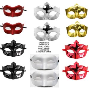12’li Renkli Parti Maskesi Seti – Siyah, Gold, Gümüş, Kırmızı, Beyaz, Mat Kırmızı (5286)
