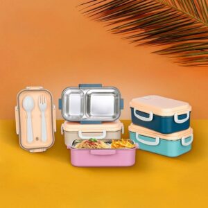 2 Bölmeli 150-300 Ml Paslanmaz Çelik Yemek Kabı Beslenme Kabı Yiyecek Saklama Kabı (5286)