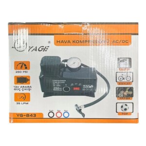 220 Volt-12 Volt 250 Psi Kompresör Lastik Hava Şişirme Oto Pompası Fişli Ve Çakmaklı Yage-843 (5286)