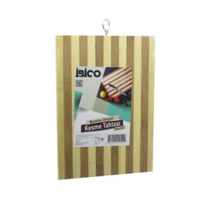 24 X 34 X 1.4CM BEYAZ ÇİZGİLİ AHŞAP BAMBU KESİM PANOSU - KESME TAHTASI METAL KULPLU (5286)