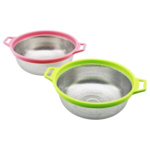 27CM RENKLİ PLASTİK ÇERÇEVE - KULPLU ÇELİK SEPET METAL SÜZGEÇ (5286)