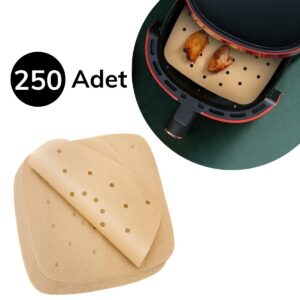 ANKAVERSE® 250 Adet Air Fryer Pişirme Kağıdı Tek Kullanımlık Hava Fritöz Yağ Geçirmez Yapışmaz Gıda Pişirme Kağıdı Delikli Kare Model